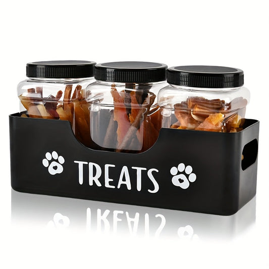 3-Piece Airtight Pet Snack Jar Set – Farmhouse Style Plastic Pet Food Storage Containers for Dog & Cat Treats, Durable Sealed Treat Jars, Black Set