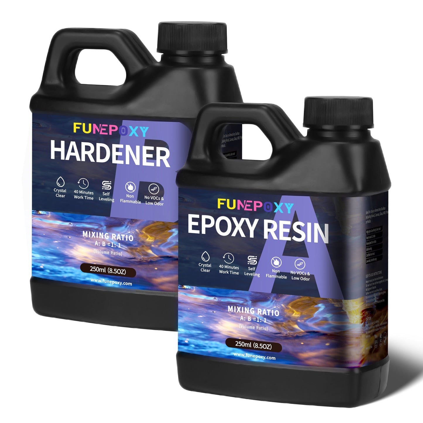 FUNEPOXY Crystal Clear Epoxy Resin Kit 1:1 Self-Leveling High-Gloss Finish for Tabletop Bar Top Live Edge Tables Casting Resin Art Jewelry Making 16oz 32oz 64oz 1 Gallon 2 Gallon