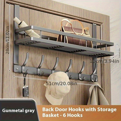 Over-the-Door Storage Rack Heavy Duty Metal Hooks | No Tools Required 4 to 8 Hooks | Bedroom Bathroom Kitchen Closet Door Organizer Hanger | Black Gray | 14 to 24 Inch