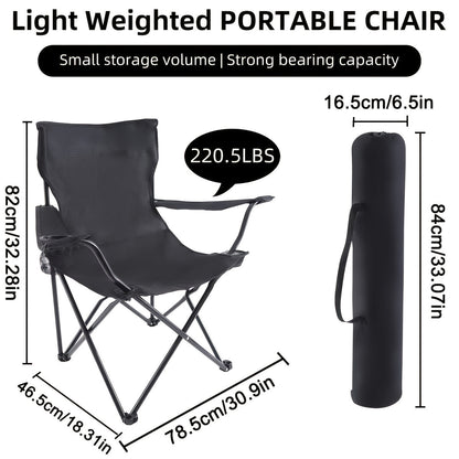 Foldable Camping Chairs 2 Pack – Steel Frame Oxford Cloth Cup Holders Portable Storage Bags for Outdoor BBQ Courtyard Beach Picnic Holiday Gift