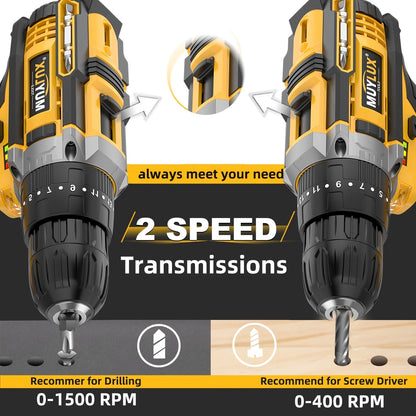 20V Cordless Drill Set with Battery & Fast Charger – Impact Power Drill, 45Nm Torque, 3/8" Keyless Chuck, 18+3 Clutch, 2-Speed, LED Work Light for Home & DIY
