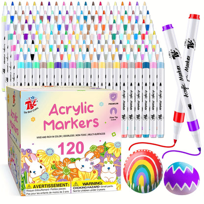 120 Colors Acrylic Paint Markers Set – Waterproof Non-Toxic Odorless Paint Pens for Rock, Pottery, Glass, Wood, Canvas, Fabric & More, Art Supplies for Adults & Kids
