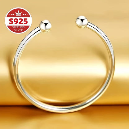 S925 Sterling Silver Pearlescent Open Bangle Bracelet Set 2pcs for Women – Hypoallergenic Adjustable Cuff Bracelet Elegant Jewelry Gift for Valentine's Day Mother's Day Birthday