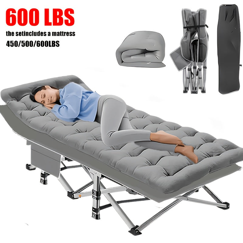 75 Inch Heavy Duty Camping Cot – Extra Large Folding Bed with Optional Flip Mattress & Carry Bag, 450/500/600 lbs Capacity, Portable Foldable Guest Bed for Adults Outdoor Camping