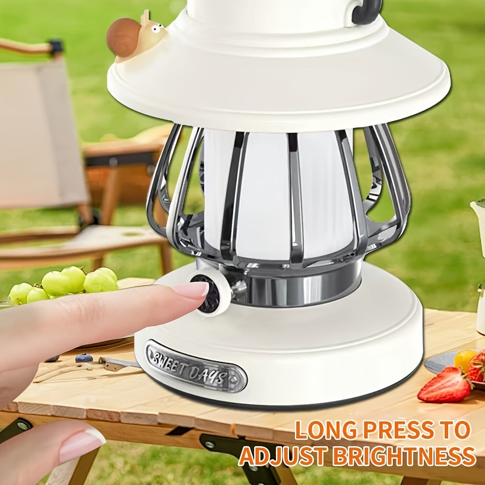 Rechargeable LED Camping Lantern 3-Tone Dimming Snail Design - USB & 18650 Battery Dual Power Freestanding Portable Camp Light for Camping Hiking Emergency Home Office, Green White Pink Purple