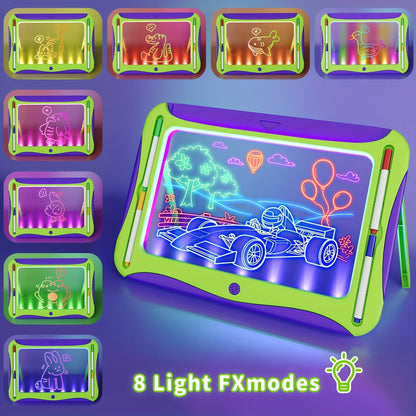LED Light-Up Drawing Doodle Board for Kids Ages 3-8 – Glow Writing Art Set with 9 Double-Sided Cards & 6 Markers, Educational Learning Travel Toy, Birthday & Christmas Gift for Girls Boys