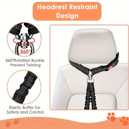 Dual Dog Car Seat Belt for 2 Dogs No-Tangle Headrest Restraint Adjustable Bungee Pet Safety Harness for Small Medium Large Dogs Car Travel