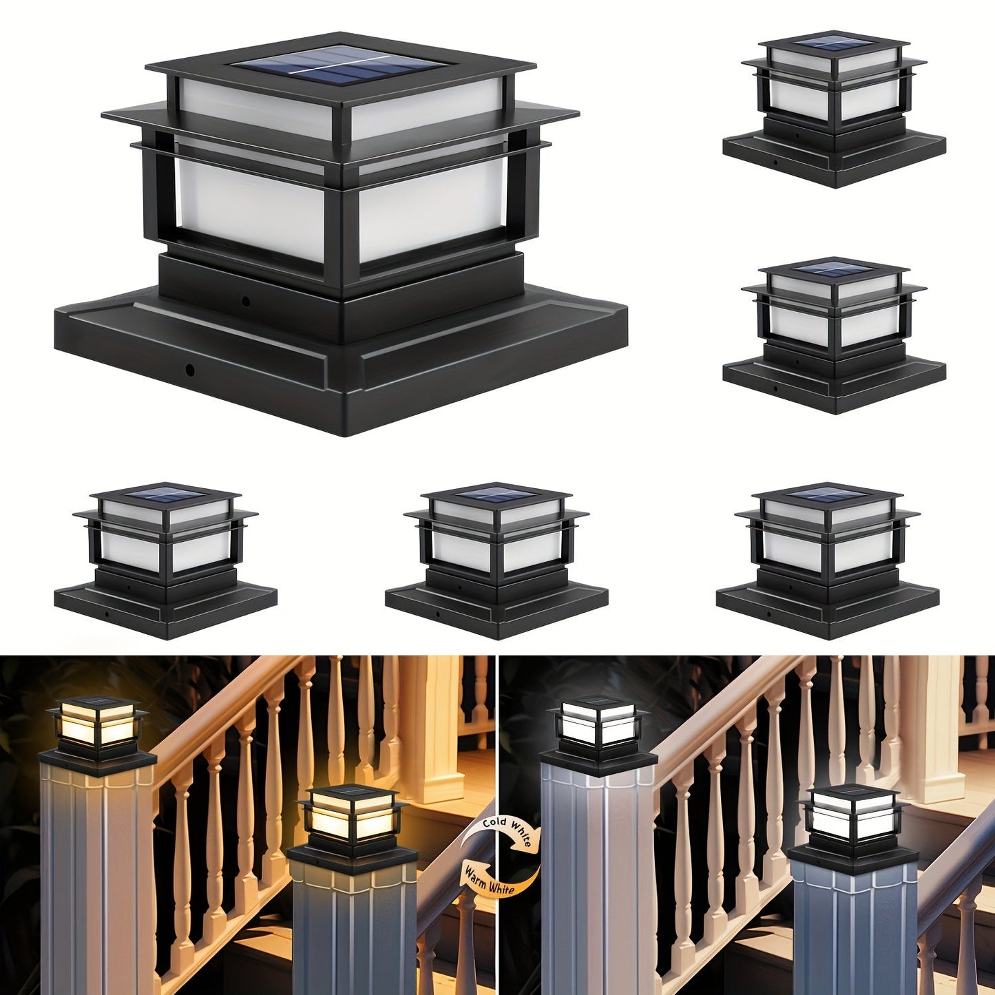 Solar Post Cap Lights 6 Pack Outdoor – Bright LED Solar Powered Fence Post Lights, Waterproof Auto On/Off, for Deck, Porch, Patio, Garden, Stair & Yard Decoration