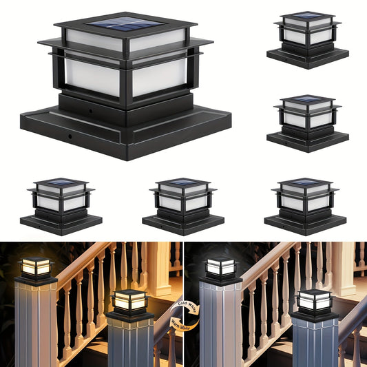 Solar Post Cap Lights 6 Pack Outdoor – Bright LED Solar Powered Fence Post Lights, Waterproof Auto On/Off, for Deck, Porch, Patio, Garden, Stair & Yard Decoration