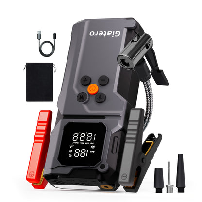 10000A Jump Starter with Air Compressor 160 PSI, Portable Car Battery Jump Starter Pack for Gas & Diesel Engines, USB-C QC 3.0 Fast Charge, Large Display, 3-Mode LED Flashlight, Jumper Cables Included – Giatero Q27