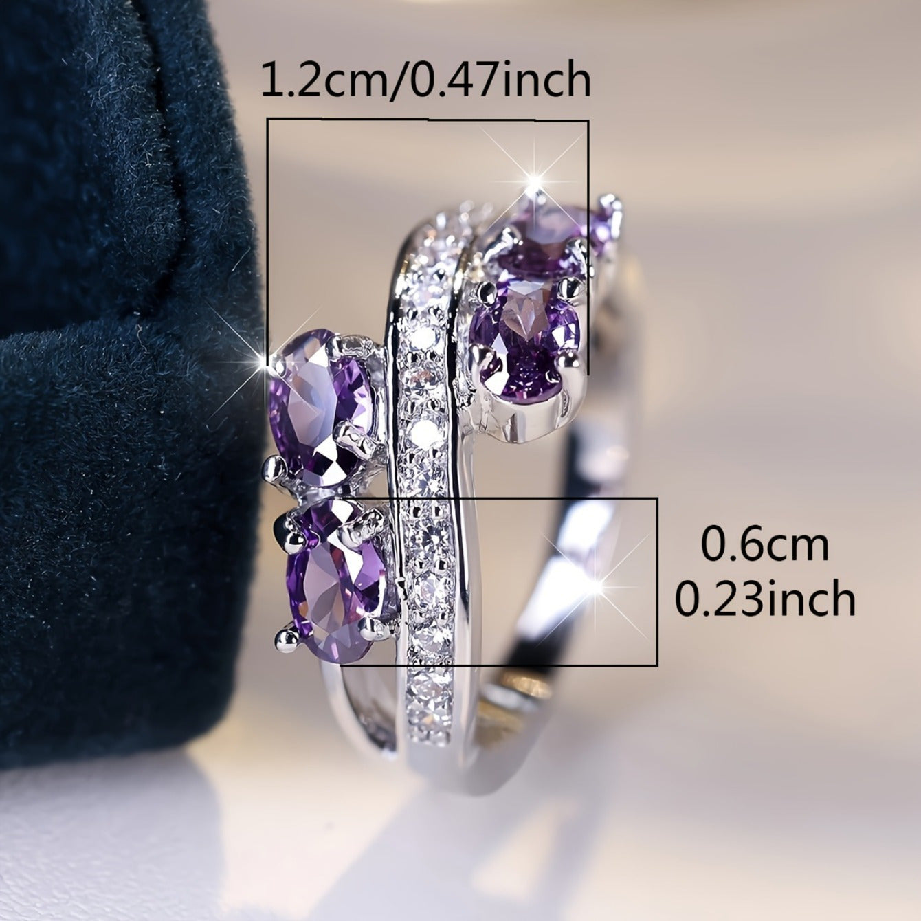S925 Sterling Silver Purple Cubic Zirconia Ring – Elegant Sparkling Bridal Wedding Ring for Women, Shiny Lavender CZ Charm Ring, Perfect Anniversary Gift in Sizes 6-10, Lightweight 2.95g