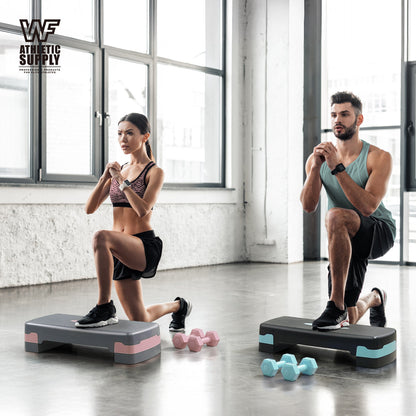 Adjustable Height Aerobic Stepper Set with 2 Dumbbells & Measuring Tape, Non-Slip Exercise Step Platform with Level Risers, 550 LB Capacity, Home Gym Workout Equipment – 3 Colors