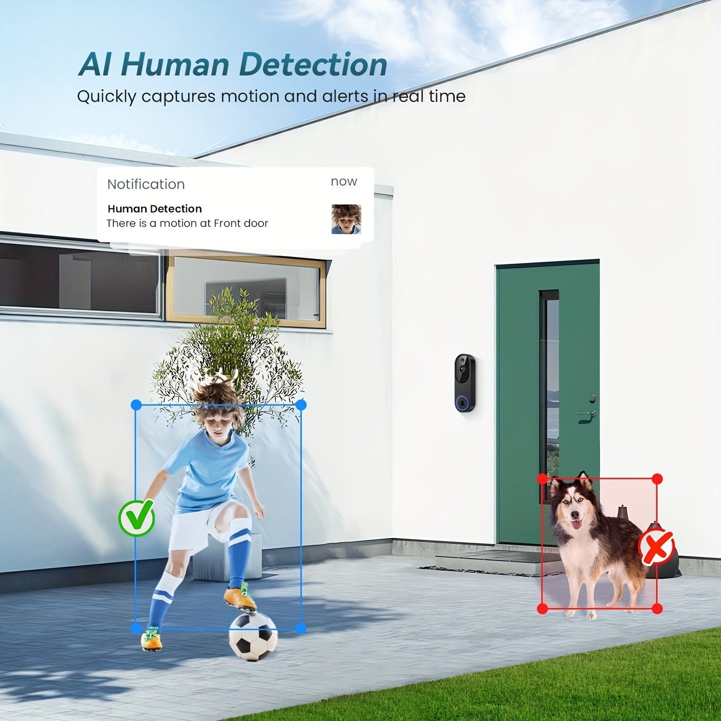 960P Smart Video Doorbell Wireless WiFi Camera – Two-Way Talk, Color Night Vision, AI Person & Vehicle Detection, 2.4G/5G WiFi, 3:4 Full View Screen, Real-Time Remote Monitoring for Home Security
