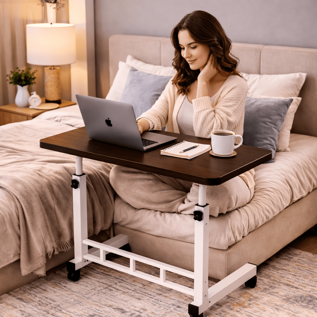 Adjustable Height Rolling Laptop Table with Wheels – Mobile Bedside Computer Desk & Sofa Side Table for Bedroom, Home Office, Dorm, 8 Colors Available