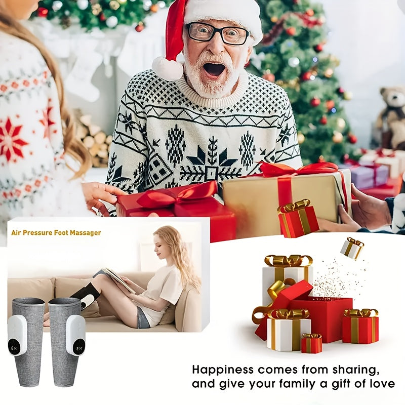 Cordless Air Compression Leg Massager 3 Intensities Calf Thigh Foot Knee Relief Rechargeable Portable Massager for Home Office Travel Gray Black