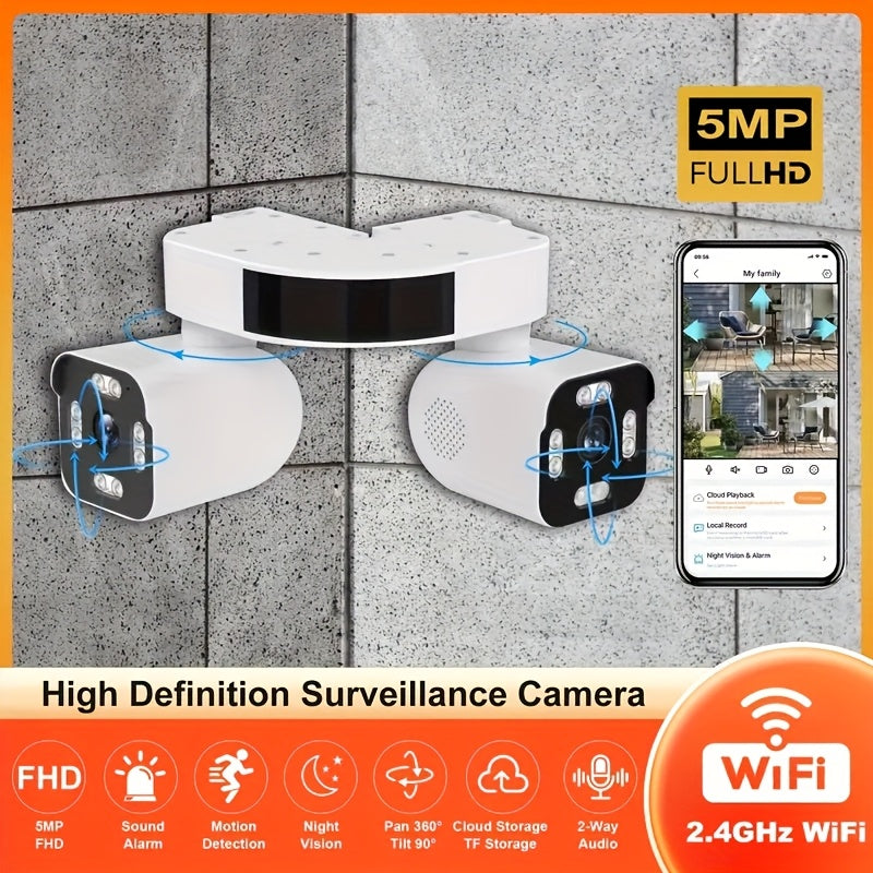 Dual Lens PTZ Security Camera Outdoor WiFi – 360° Pan Tilt Zoom 5MP, 10x Electric Zoom, Motion Detection, Two-Way Audio, Siren Alarm, Color Night Vision, App Control, Home Surveillance Camera