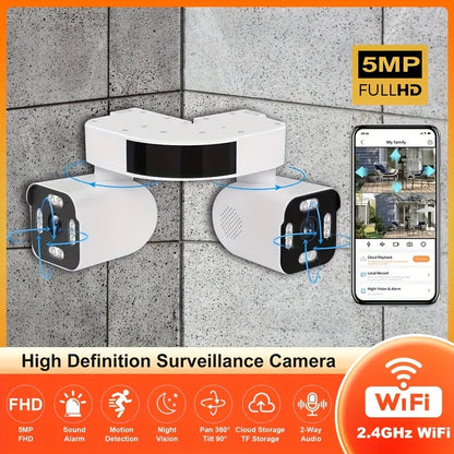 Dual Lens PTZ Security Camera Outdoor WiFi – 360° Pan Tilt Zoom 5MP, 10x Electric Zoom, Motion Detection, Two-Way Audio, Siren Alarm, Color Night Vision, App Control, Home Surveillance Camera