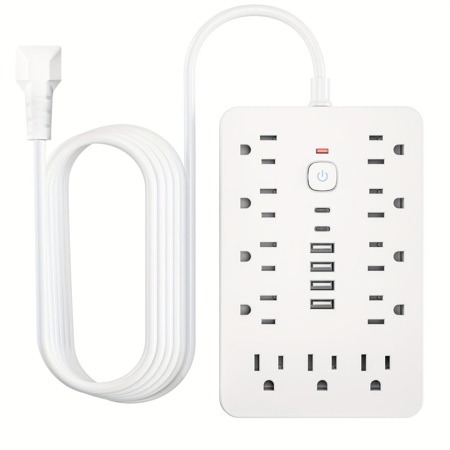 17-in-1 Power Strip Surge Protector with 11 AC Outlets 4 USB Ports 2 USB-C Ports Flat Plug Design Space-Saving Extension Cord for Home Office Desk Kitchen 5ft 10ft Cord