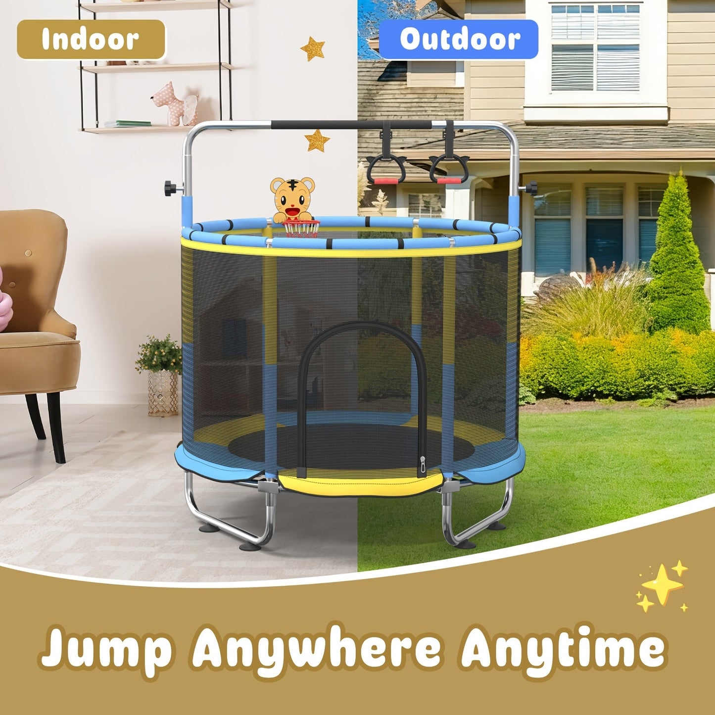 Kids & Adults Trampoline with Safety Enclosure Net Multi-Functional Leisure Sports Trampoline Indoor Outdoor Backyard Jumping Mat 6 Color Options Fun Exercise Equipment for Family