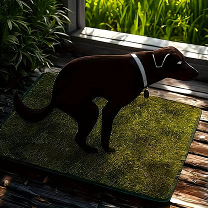 Washable Reusable Dog Toilet Training Pad – Anti-Odor Artificial Grass Pee Pad with Poop Bag, Indoor & Outdoor Use, M & L Sizes, Black Silhouette Design