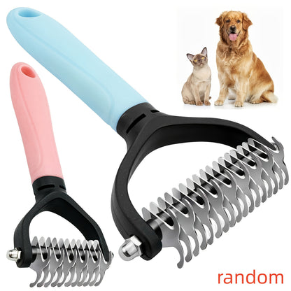 Pet Dematting Comb 2 Pack Double-Sided Undercoat Rake for Cats & Dogs – Stainless Steel Deshedding Brush Removes Mats Tangles Loose Fur Large & Small