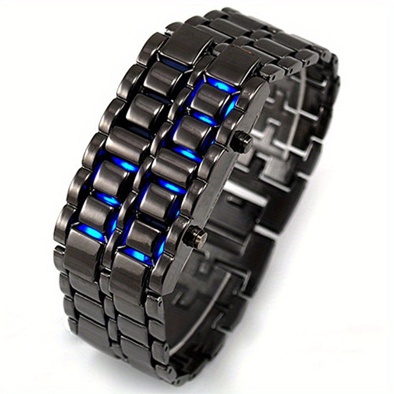 Lava LED Digital Watch for Men Women Teens – Cool Stainless Steel Couple Wristwatch, Blue & Red LED Light, Outdoor Casual Style, 3 Colors, Gift for Students