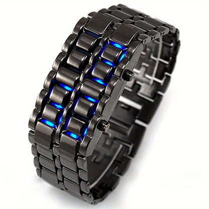 Lava LED Digital Watch for Men Women Teens – Cool Stainless Steel Couple Wristwatch, Blue & Red LED Light, Outdoor Casual Style, 3 Colors, Gift for Students