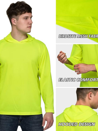 Men's UPF 50+ Sun Protection Long Sleeve Hoodie – Quick-Dry Moisture-Wicking Lightweight UV Shirt for Hiking, Fishing & Outdoor Activities, High Visibility Active Wear, Sizes S-XXXL