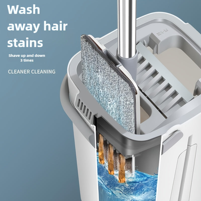 Hands-Free Flat Dust Mop with Bucket – Wet & Dry Floor Cleaning Mop for Bedroom Kitchen Living Room Bathroom, Durable Plastic Household Floor Mop Tool for Hardwood Tile Laminate