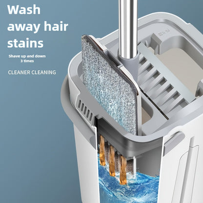Hands-Free Flat Dust Mop with Bucket – Wet & Dry Floor Cleaning Mop for Bedroom Kitchen Living Room Bathroom, Durable Plastic Household Floor Mop Tool for Hardwood Tile Laminate