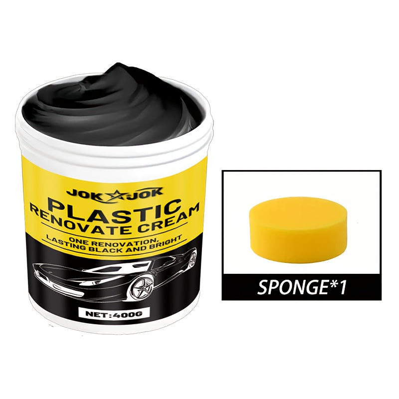 Car Plastic Polish & Tire Coating 400g with Sponge – All-in-One Restorer for Dashboard, Seats & Bumpers, Long-Lasting PVC Formula, Streak-Free Shine, Easy Auto Detailing Application