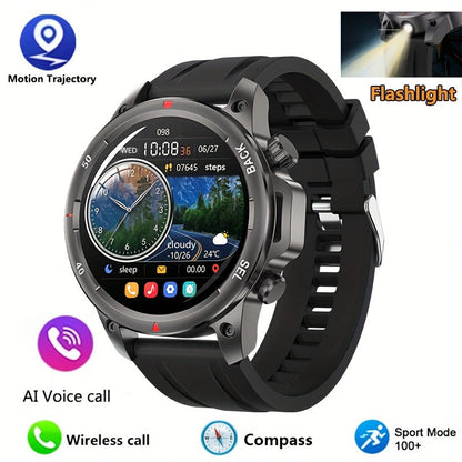 GPS Smartwatch for Men – 360×360 HD Screen, AI Voice, Wireless Calling, NFC, Compass, LED Lighting, Motion Trajectory, Outdoor Sport Fitness Tracker, Father's Day Gift