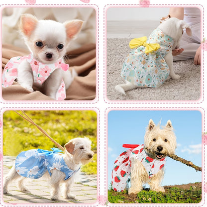 5pcs Dog Dress Set for Small Dogs Floral Princess Bow Puppy Dresses Soft Polyester Pet Costume for Yorkies Chihuahuas Cats Small Pets All Seasons 5 Cute Styles