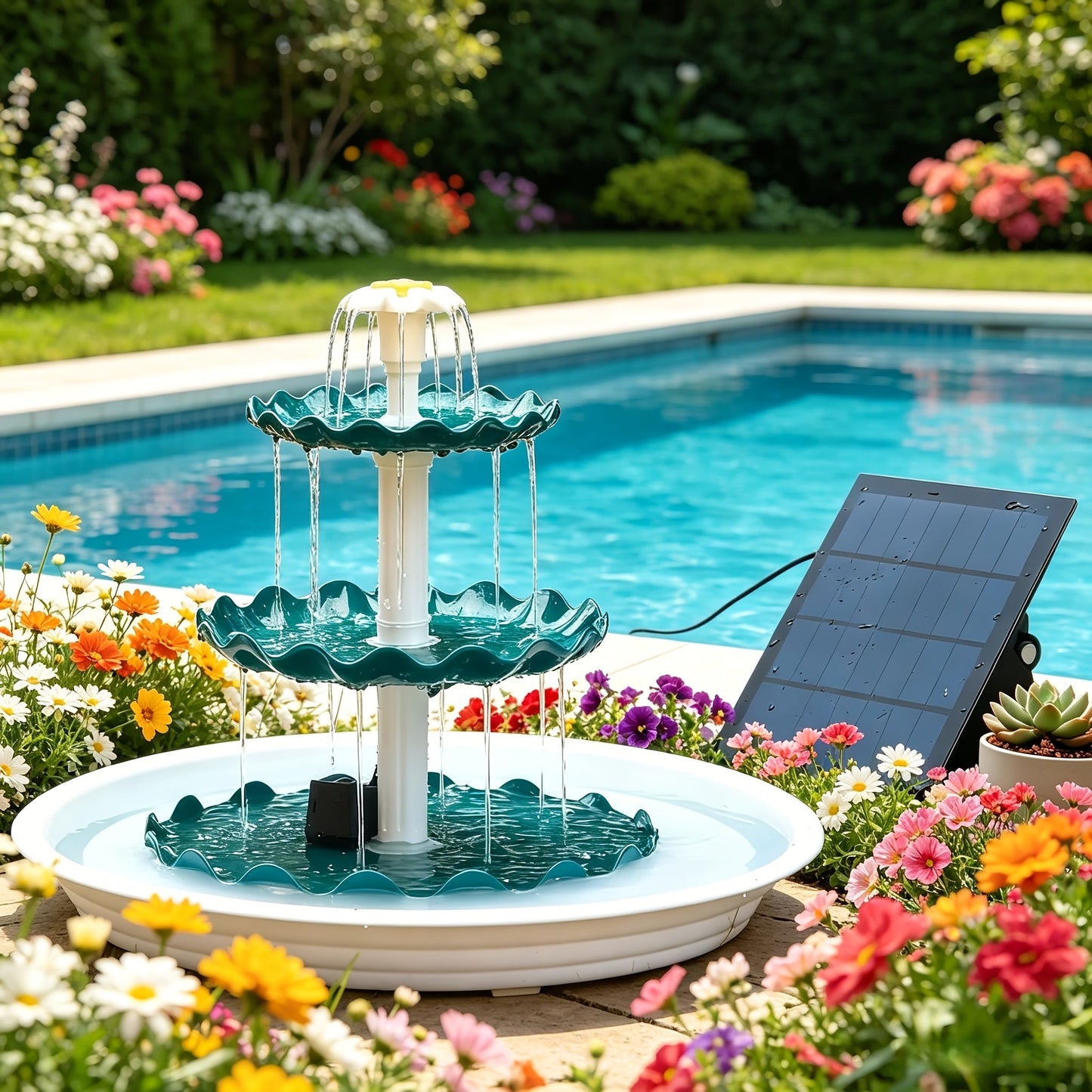 3-Layer Solar Bird Bath Fountain 3.5W – Outdoor Garden Courtyard Decor Solar Powered Fountain Pump, No Wiring Needed, Dark Green Light Blue or Fountain-Only, Single & Three Tier Options