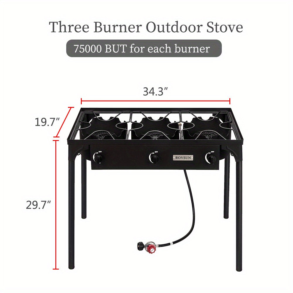 High Pressure Propane Burner Stove 100,000-225,000 BTU - Heavy Duty Cast Iron Outdoor Camp Cooker with Detachable Legs, CSA Listed Regulator, 1 or 3 Burner for Camping, Tailgating & Brewing