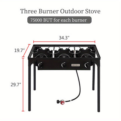 High Pressure Propane Burner Stove 100,000-225,000 BTU - Heavy Duty Cast Iron Outdoor Camp Cooker with Detachable Legs, CSA Listed Regulator, 1 or 3 Burner for Camping, Tailgating & Brewing