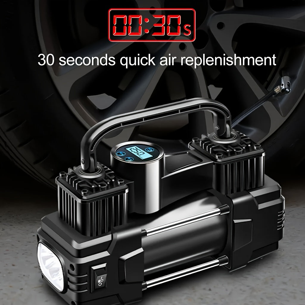 12V 150 PSI Portable Tire Inflator Air Compressor – Dual Cylinder Auto Air Pump with LED Digital Pressure Gauge, Auto Shutoff & LED Light for Car, SUV, Truck, Bicycle, Basketball & Inflatables
