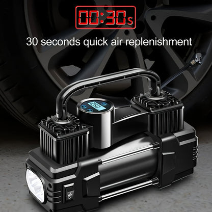 12V 150 PSI Portable Tire Inflator Air Compressor – Dual Cylinder Auto Air Pump with LED Digital Pressure Gauge, Auto Shutoff & LED Light for Car, SUV, Truck, Bicycle, Basketball & Inflatables