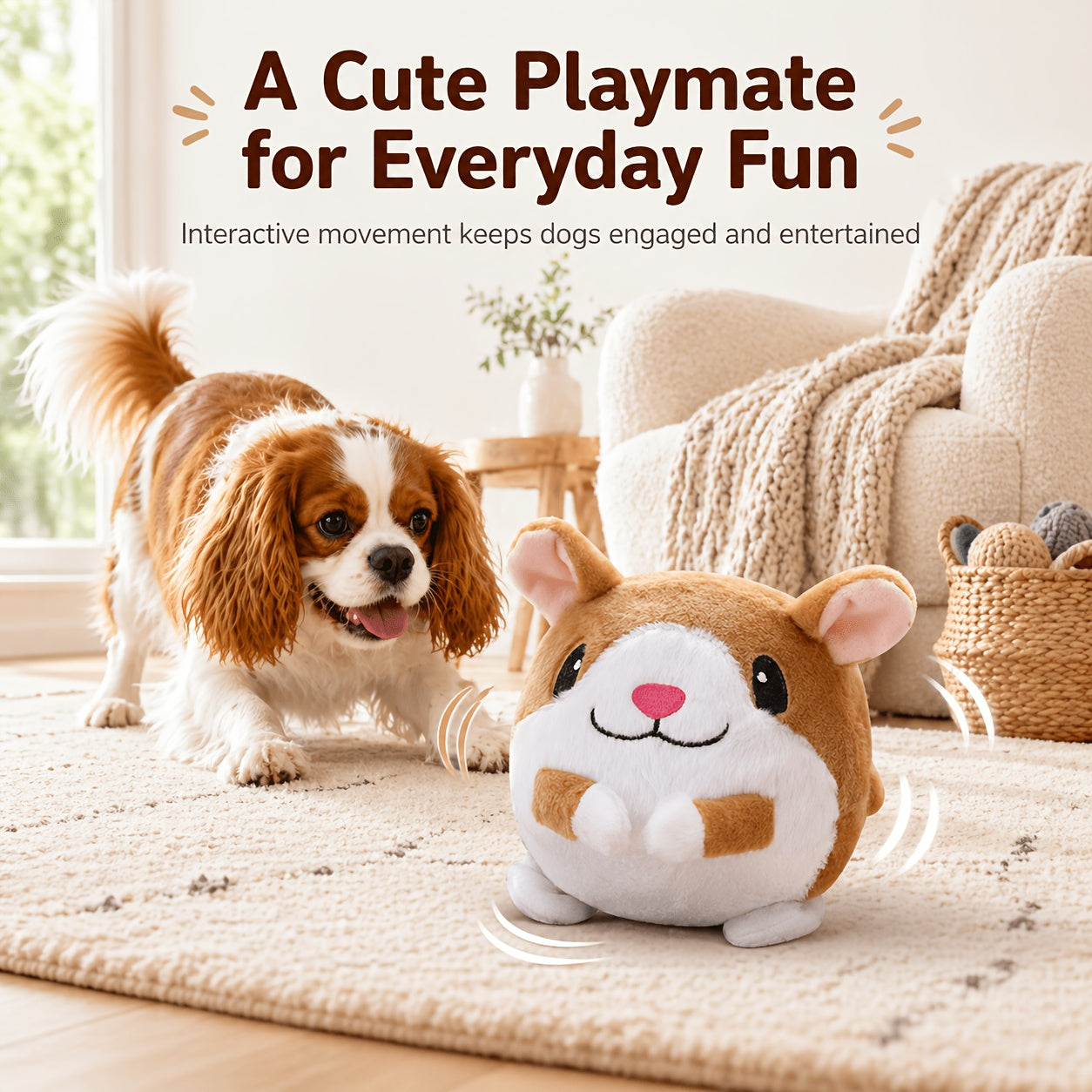 USB Rechargeable Bouncing Dog Toy – Motion Sensor Electronic Ball with Pig Sound & Voice Recording, Washable Interactive Fetch Toy for Small Dogs & Puppies