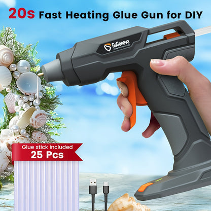 Cordless Hot Glue Gun USB Rechargeable with 25 Glue Sticks – 20 Second Fast Heating Anti-Drip Safety Design for DIY Crafts Home Repair Plush Toy Repair and Handmade Projects – Pink Grey Blue