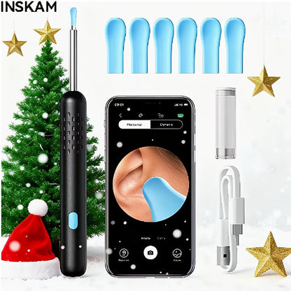 Ear Wax Removal Camera Kit 1080P HD Wi-Fi – Ear Cleaning Tool with 6 Spoons Tweezers Rechargeable Otoscope for iPhone Android Ear Care