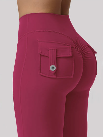 Women's 3-Piece High Waist Flare Yoga Pants Set with Belt and Pockets, Scrunch Butt Lifting Squat Proof 90% Polyester Stretchy Flared Leggings for Workout Gym Running Casual Wear