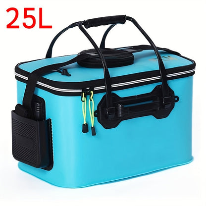 25L Foldable Fishing Bucket Collapsible EVA Live Fish Bait Container – Portable Multifunctional Outdoor Fish Keeper Bag for Carp & Freshwater Fishing, Gift for Men (Blue/Orange)