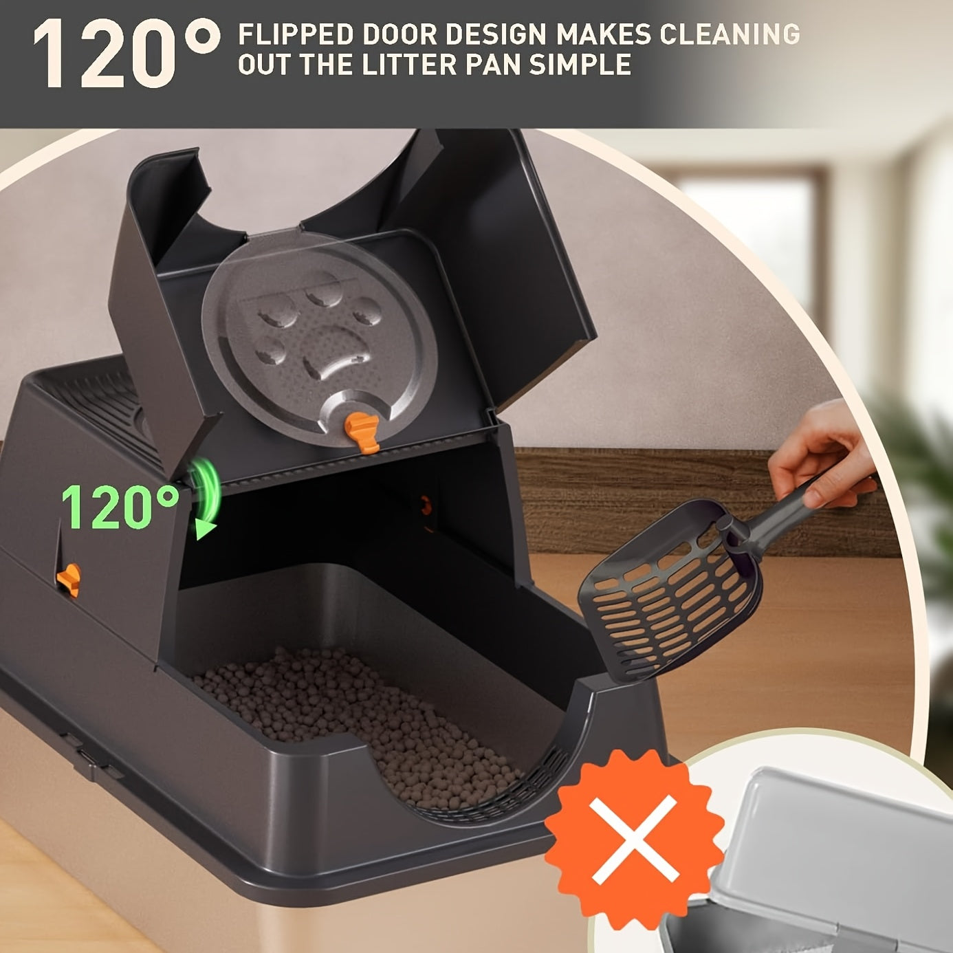 XL Stainless Steel Enclosed Cat Litter Box with Flip Top Lid & High Sidewalls – 3-in-1 Anti-Scatter Metal Litter Pan for Large Cats & Multi-Cat Households