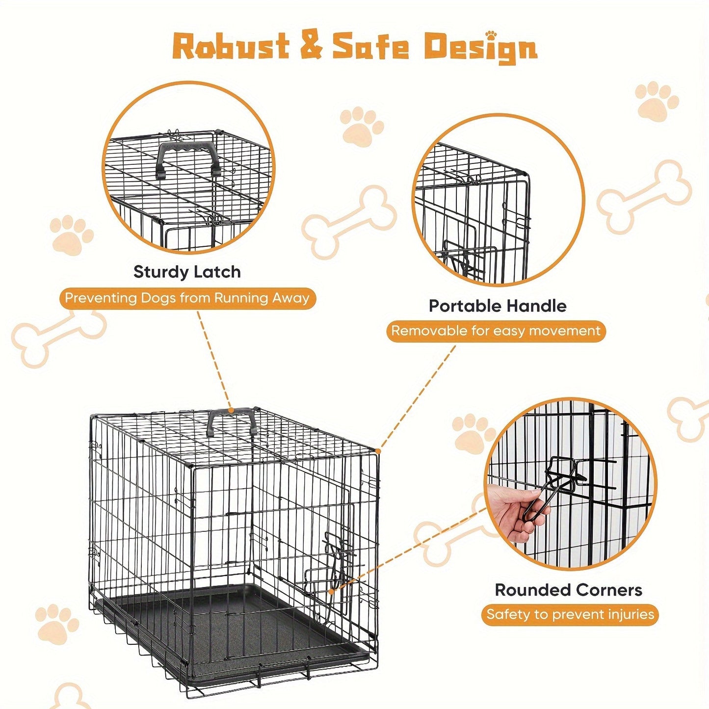 Folding Metal Wire Dog Crate Double Door with Divider Panel Leak-Proof Pan Tray Pet Kennel Indoor Outdoor Travel Small Medium Large XL Dogs 4 Sizes