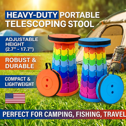 Collapsible Folding Stool 2-Pack Portable Lightweight 400LB Capacity - Retractable Camping Fishing Hiking Kitchen BBQ Indoor Outdoor Seat
