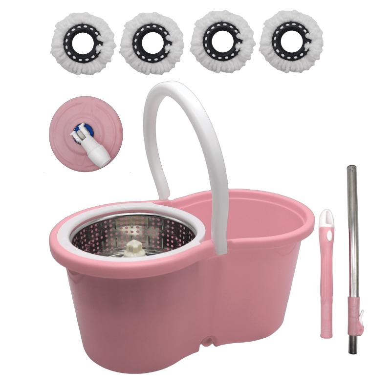 360° Spin Mop and Bucket Set with Wringer – Microfiber Mop Refills, Stainless Steel Extended Handle, Separate Compartment, Floor Cleaning System