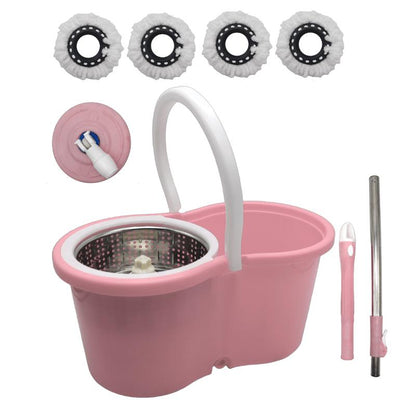 360° Spin Mop and Bucket Set with Wringer – Microfiber Mop Refills, Stainless Steel Extended Handle, Separate Compartment, Floor Cleaning System