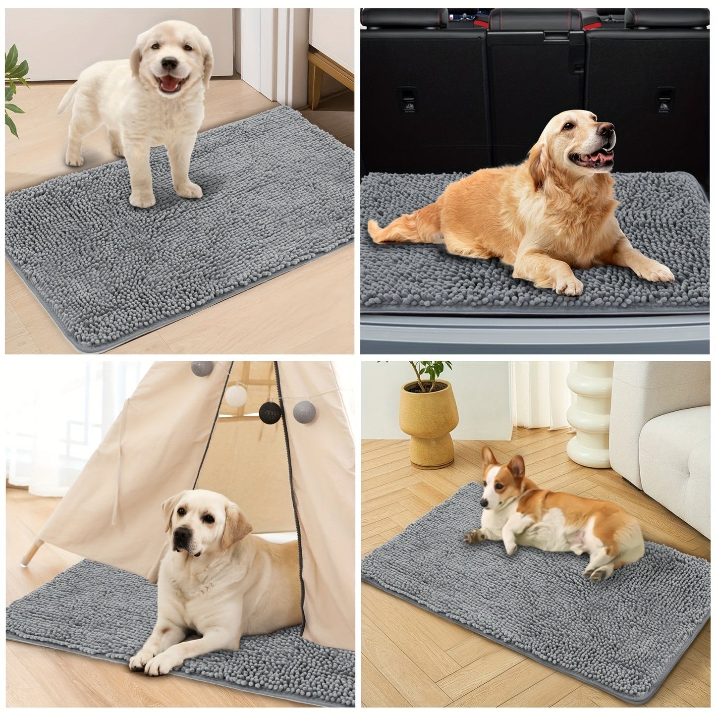 Dog Door Mat for Muddy Paws 2-Pack – Absorbent Non-Slip Washable Microfiber Mud Mat, Quick Dry Entry Indoor Floor Mat for Dogs, Machine Washable, Available in 24x17 & 32x20 inch, 3 Colors