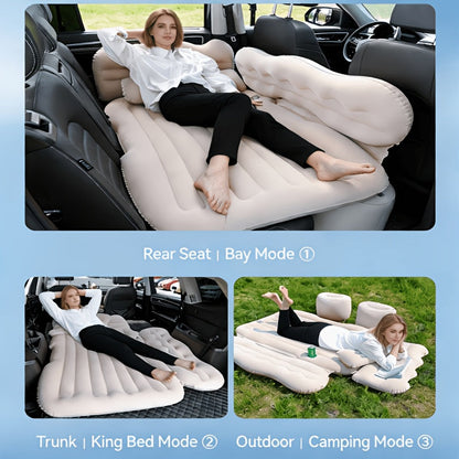 Car Inflatable Bed for SUV Sedan Soft Flocked Rear Seat Air Mattress Foldable Portable Sleeping Mat for Camping Road Trips Picnics – Includes Air Pump & Storage Bag, Black Grey Beige Pink